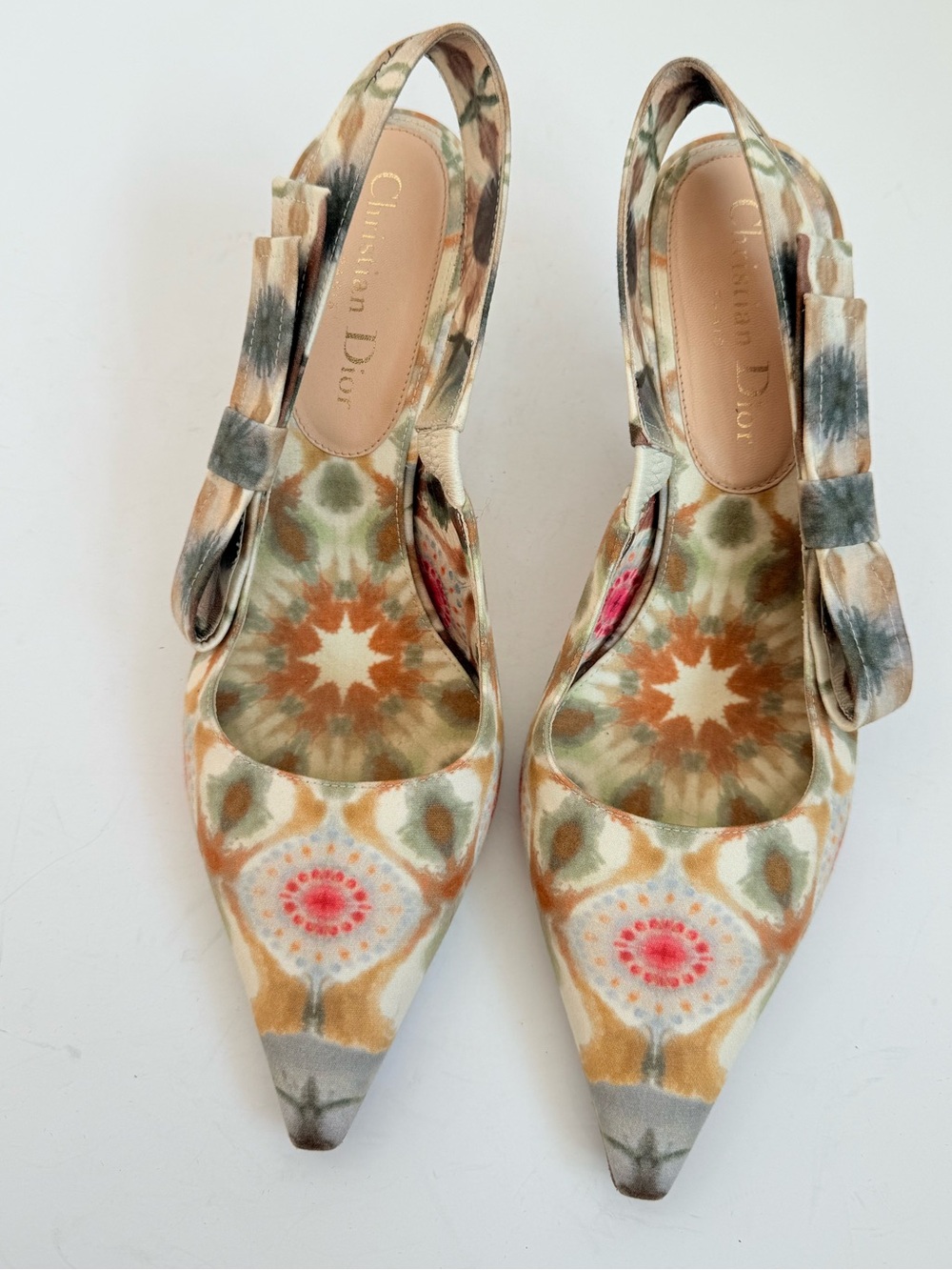 Christian Dior Kaliediorscope Slingback Pumps 37 Multicolor Bow Kitten Heels - Picture 2 of 12